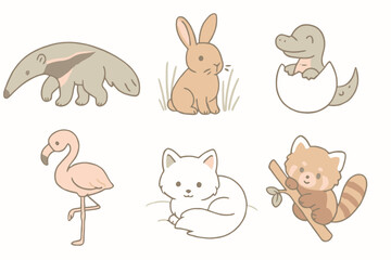 Adorable baby animals in cartoon pastel style, perfect for children’s books, stickers, UI kits and stock illustrations. Clean lines and soft colors.

