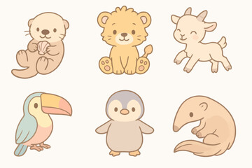 Adorable cartoon baby animals in pastel colors for children’s designs, UI kits, stickers and stock illustration sets.

