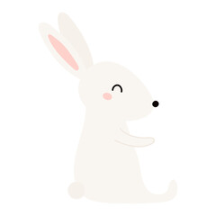 Kawaii rabbit, bunny, hare looking up isolated on transparent. Flat vector illustration. Cute cartoon character. Mid Autumn Festival, Tsukimi, Chuseok festive design element, holiday clip art