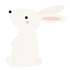 Kawaii rabbit, bunny, hare looking up isolated on transparent. Flat vector illustration. Cute cartoon character. Mid Autumn Festival, Tsukimi, Chuseok festive design element, holiday clip art