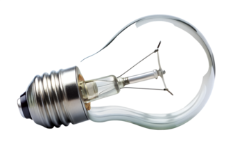 Clear light bulb with visible filament and metal base isolated on white isolated on transparent background