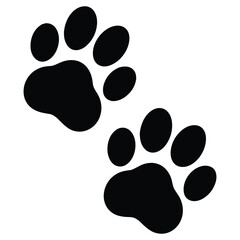 Black paw prints silhouette on white background