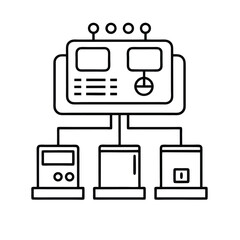 Simple line drawing of a central control unit connected to three devices