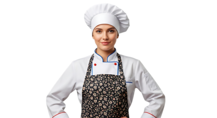 Woman chef wearing traditional uniform isolated on transparent background
