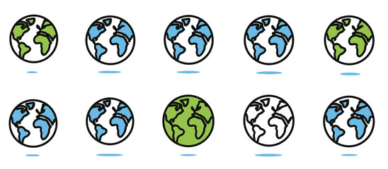 Set of transparent globes of Earth. Realistic world map in globe shape with transparent texture