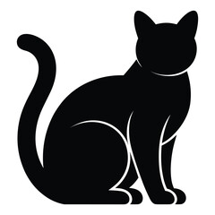 Black cat sitting calmly in a simple silhouette
