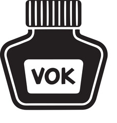 Black Ink Bottle with "VOK" Label and Ribbed Cap