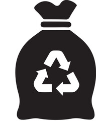 Fototapeta premium Black Recycle Bag Icon with White Arrows Symbol