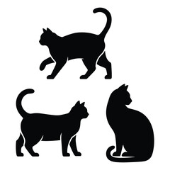Three black cat silhouettes in different poses silhouette