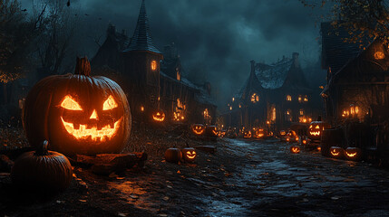 Halloween night pumpkins spooky town halloween decorations halloween scene dark halloween october