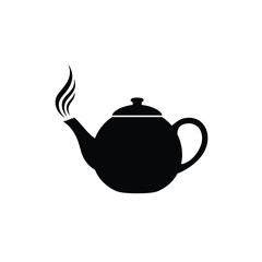 Black teapot with rising steam beverage drink