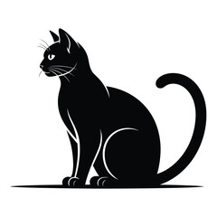 Elegant black cat sitting profile silhouette