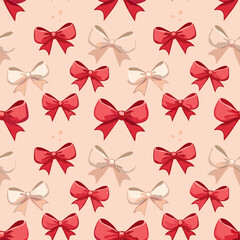 Obraz premium Bright red bows seamless pattern with stars on light background. Great for gift wrapping, party decor, textile design, packaging and feminine branding