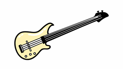 Fototapeta premium A vibrant yellow bass guitar illustration with bold black outlines on a white backdrop perfect for musicthemed designs