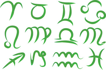 green abstract texture outline creative zodiac signs collection