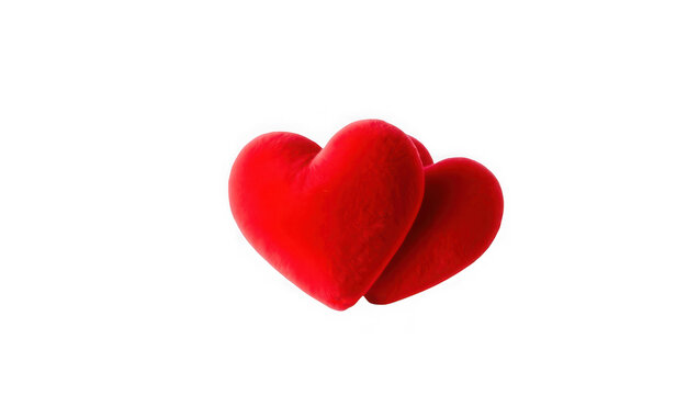 Two plush red hearts nestled together symbolizing love and romance isolated on a transparent background