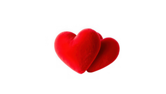 Two plush red hearts nestled together symbolizing love and romance isolated on a transparent background - Powered by Adobe