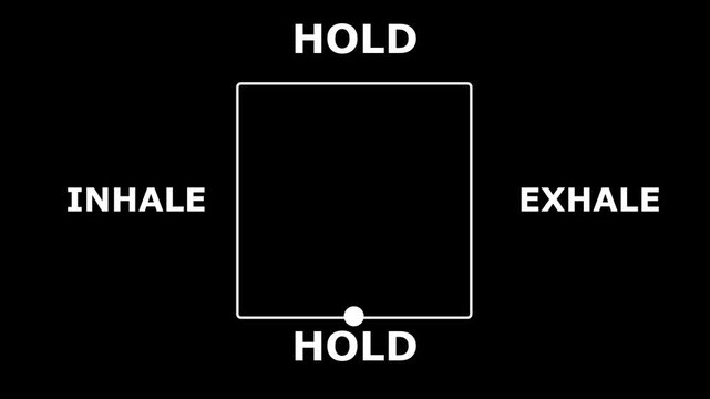1 minute animation of a box breathing exercise guide with lungs icon and inhale-hold-exhale cycle. Useful for meditation, relaxation, and mindfulness apps or videos. health awareness campaigns,