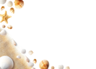   sand and sea shells beach  theme isolated on white background PNG ,AI GENERATED