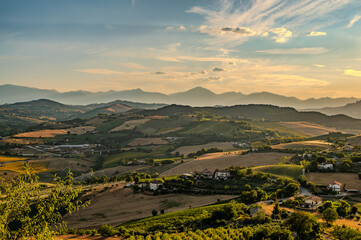 Fototapeta premium The Marche, a region of eastern Italy, rises between the Apennine mountains and the Adriatic Sea.