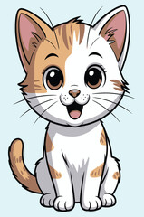 Cute Cartoon Calico Kitten - Adorable Happy Feline Illustration