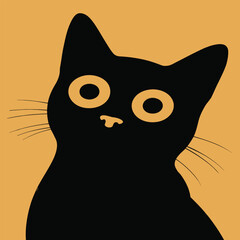 Curious Black Cat Looking Up - Minimalist Pet Vector Illustration