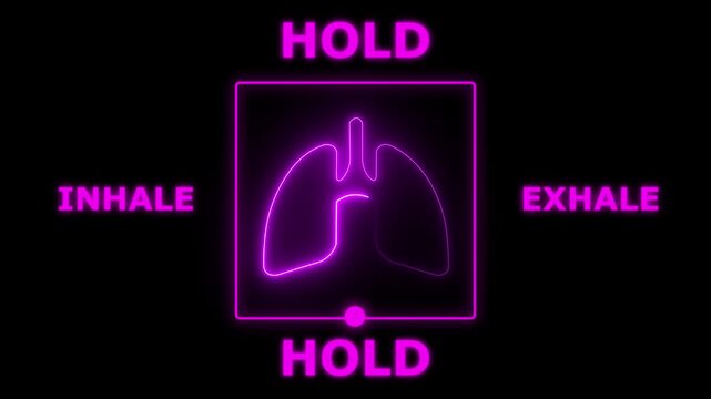 1 minute animation of a box breathing exercise guide with lungs icon and inhale-hold-exhale cycle. Useful for meditation, relaxation, and mindfulness apps or videos. health awareness campaigns,