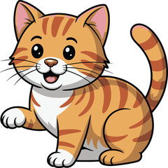 Cute Cartoon Ginger Cat Waving - Adorable Feline Illustration