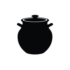 Black silhouette of a pot with handles and lid cooking