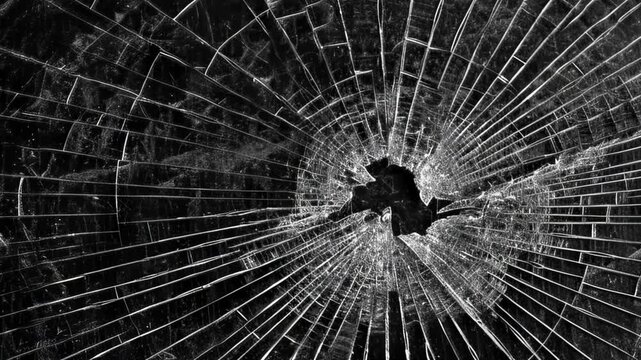 Slow-motion sequence of glass shattering against a black background for visual effects compositions. Crack Animation that looks like glass. footage of broken glass, crack screen glass.