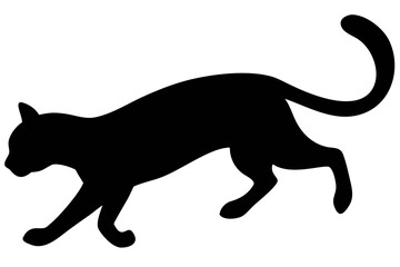 Black cat silhouette in pouncing pose animal