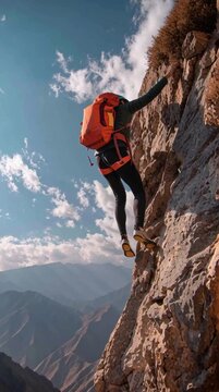 Climbing a stunning mountain in daylight