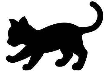 Playful kitten silhouette chasing a toy playing