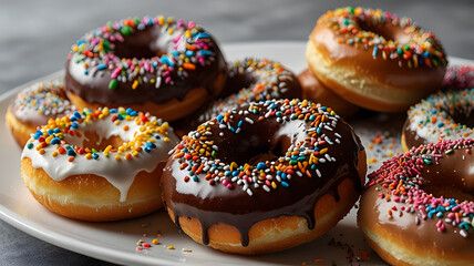 Plate of Frosted Donuts with Colorful Sprinkles