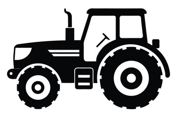 Black Silhouette of a Tractor with Cabin, Large Wheels and Exhaust Pipe