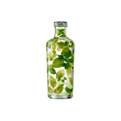 Glass Bottle Filled with Fresh Herbs and Water - Herbal Infusion, Natural Remedy Concept