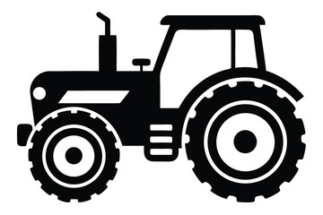 Black Silhouette of a Farm Tractor with Large Wheels and Cab Design