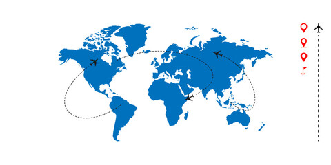 Light World map with pointer marks - communication concept