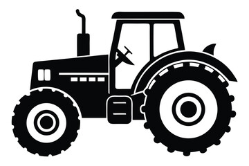 Black Tractor Icon with Cabin, Large Wheels, and Exhaust Pipe Illustration