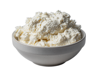Fresh ricotta cheese in ceramic bowl isolated
