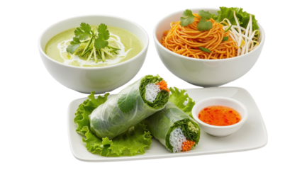 Vietnamese spring rolls with soup and noodles
