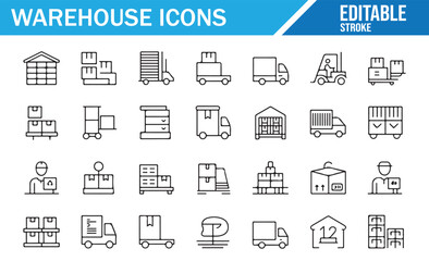 Collection of warehouse and logistics vector icons for supply chain operations