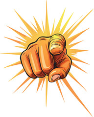 Gloved Hand Pointing Forward with Comic-Style Pop Explosion Effect