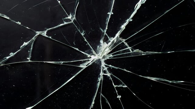 Slow-motion sequence of glass shattering against a black background for visual effects compositions. Crack Animation that looks like glass. footage of broken glass, crack screen glass.
