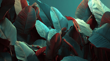 Lush Artistic Depiction of Colorful Plant Leaves in Abstract Composition