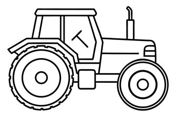 Outline Illustration of a Modern Farm Tractor with Cab and Large Wheels