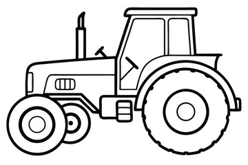 Outlined Cartoon Tractor with Cabin, Large Tires and Exhaust Pipe Illustration Design