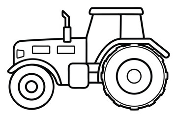 Simple Black Outline Drawing of Tractor with Cab and Large Wheels, Side View