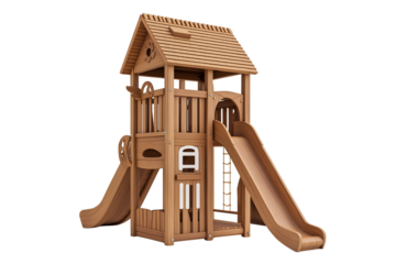 Backyard Wooden Play Structure Isolated on Transparent Background