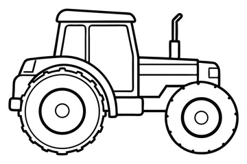Black and White Line Drawing of a Tractor with Large Wheels and Exhaust